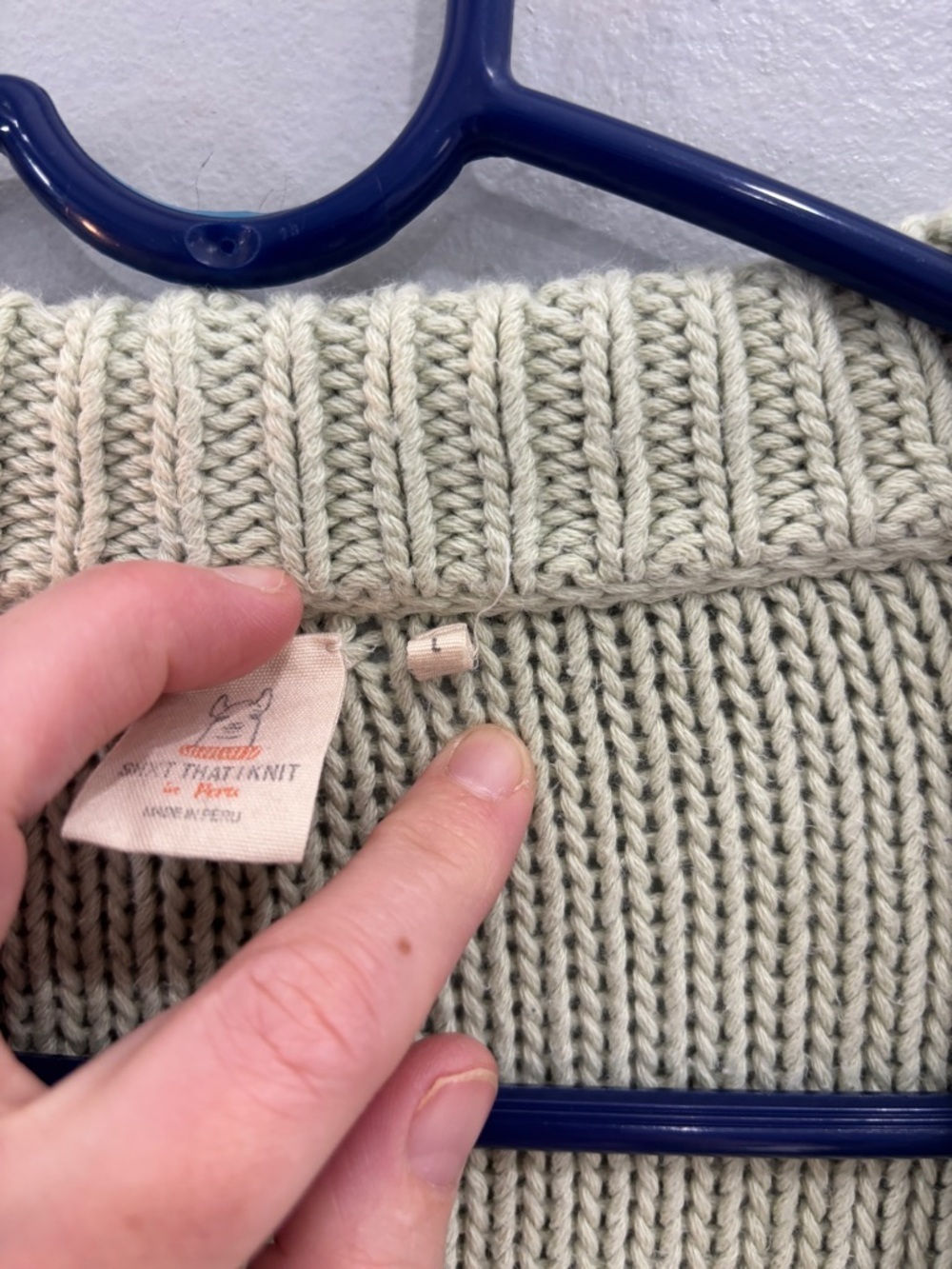 SHXT That I Knit Cozy Pale Sage Green Button-Up Cardigan Pima Cotton Large - Picture 7 of 9